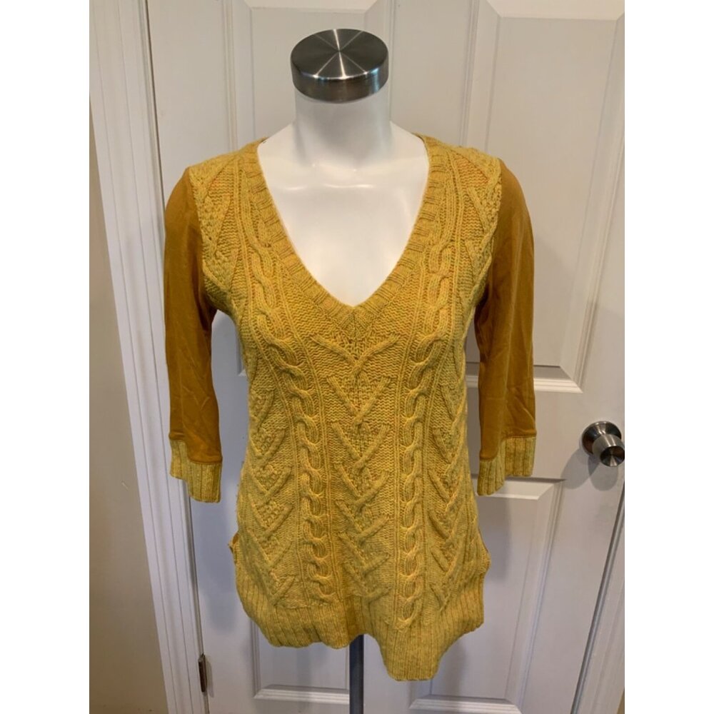 Pilcro And The Letterpress Yellow Cable Knit V-Neck Combo Sweater, Size Small